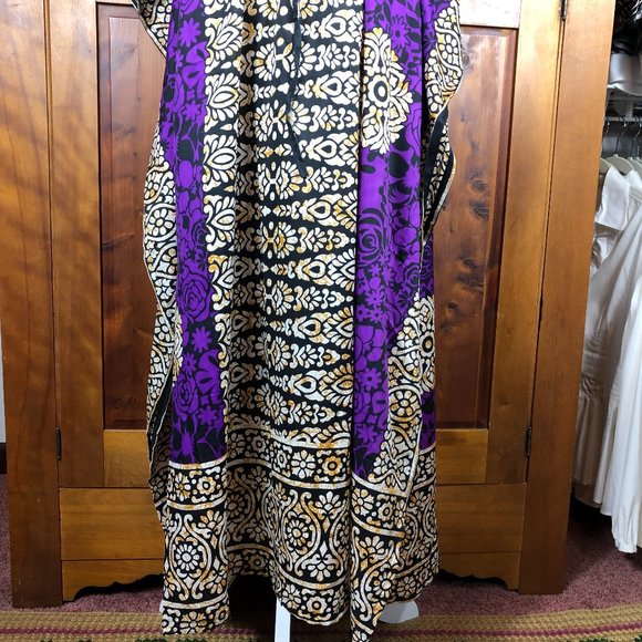 Pretty Girl Beachy Coastal Silk/Cotton Boho Kaftan Coverup Dress Artsy Resort - Picture 5 of 15